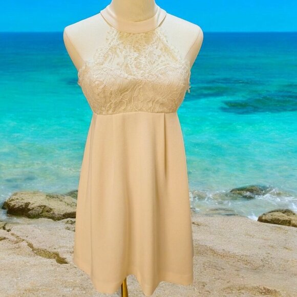 BCBGeneration ✦ Ivory Lace Halter Mini Dress ✦ Bridal Boho Cocktail Romance Sz 0 - Picture 10 of 15